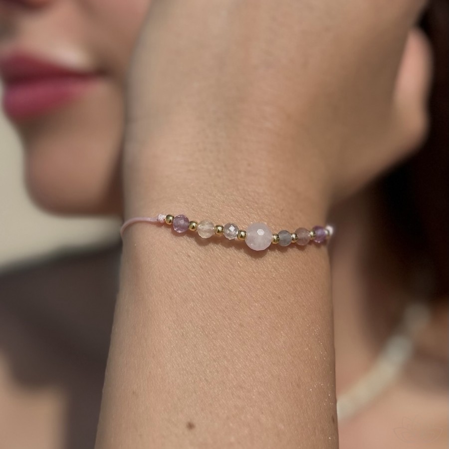Bransoletka „Magia” – Kwarc Różowy, Labradoryt, Fluoryt, Ametyst