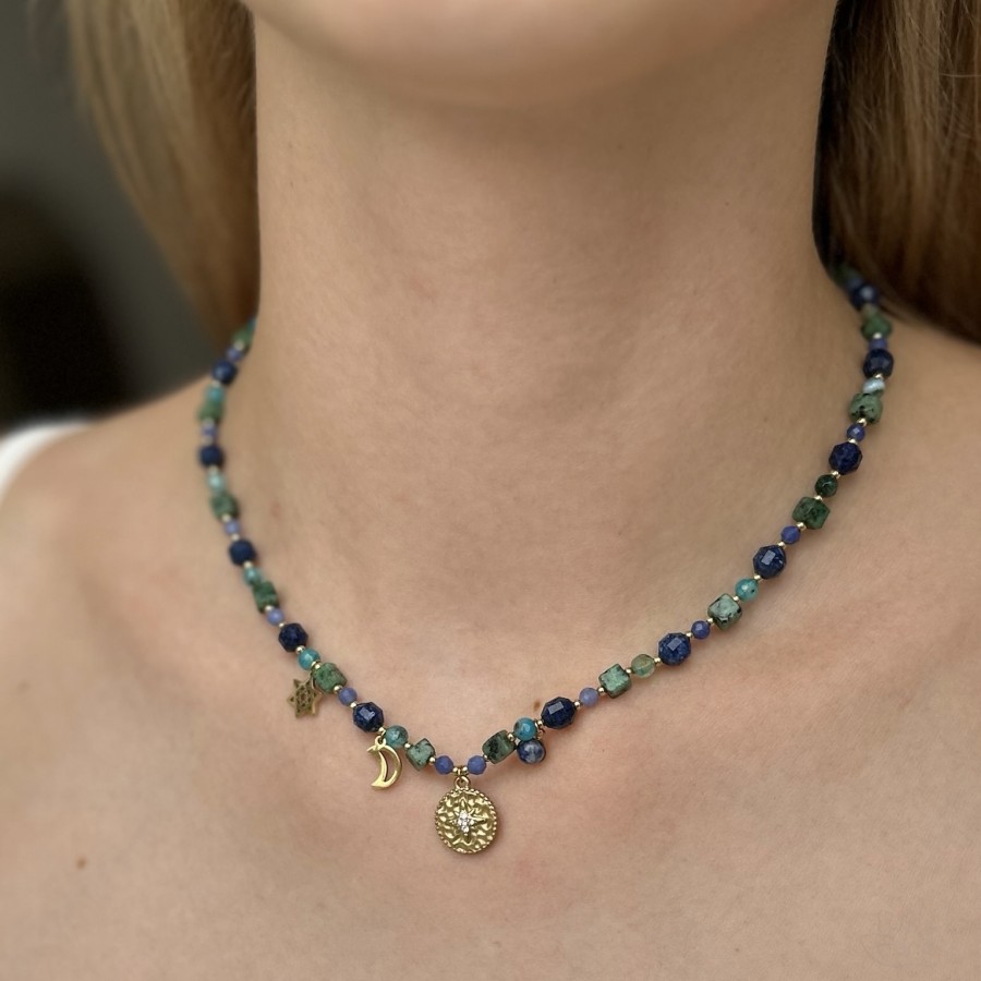 Naszyjnik „Mistyczna Mapa Duszy” z zawieszkami, lapisem lazuli i turkusem